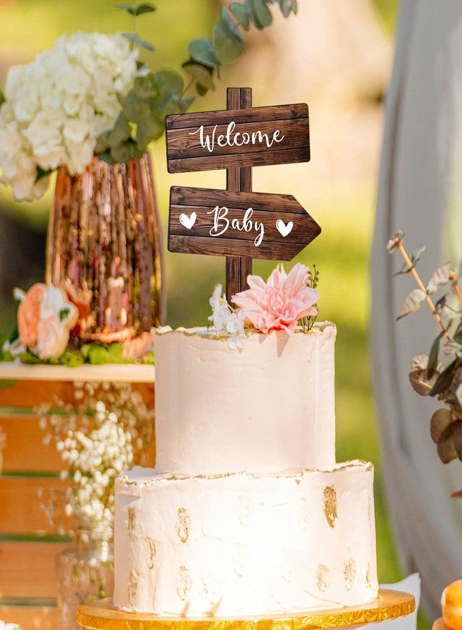 Senfaro Rustic Welcome Baby Cake Topper in Wood Boy or Girl Announcement Neutral Wooden Cake Decoration for Baby Shower, Gender Reveal Party Decorations - Image 4
